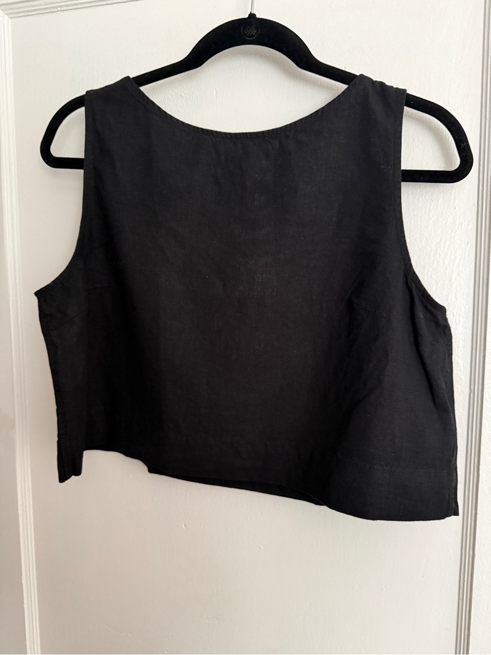 GAP Black Linen Blend Crop Tank Top Petite Large Sleeveless EUC